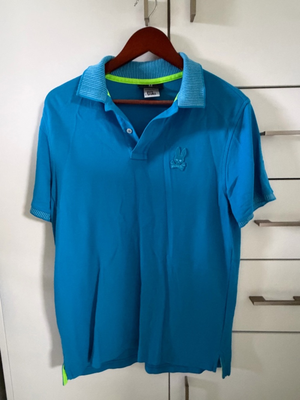 New without tags Psycho Bunny Men's Bright Turquoise Polo with Lime Trim